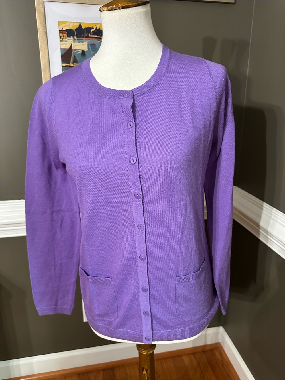 Brand new! Talbots Lavender Merino Wool Button-Up Cardigan Sweater